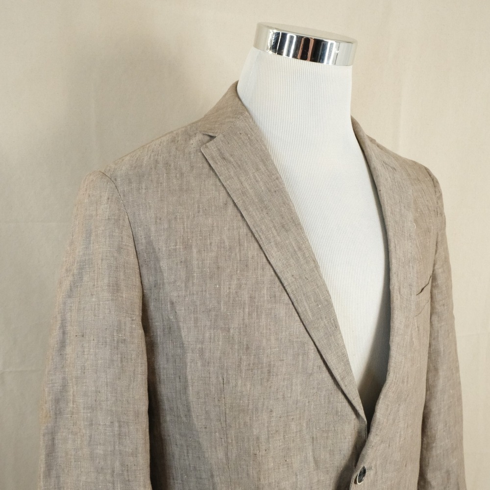 Frank & Oak 42R MILO-J Sport Coat 100% Linen Beige Two Button Lined Vented